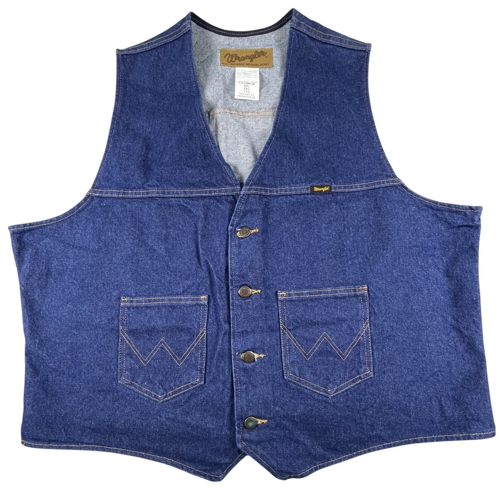 Wrangler Vest Vintage Men XXL Blue Authentic Western Denim Button Front Pockets